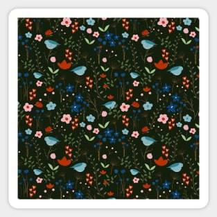 Blueish Nature With Mountain Bluebird, Lady Bug And Flowers Sticker